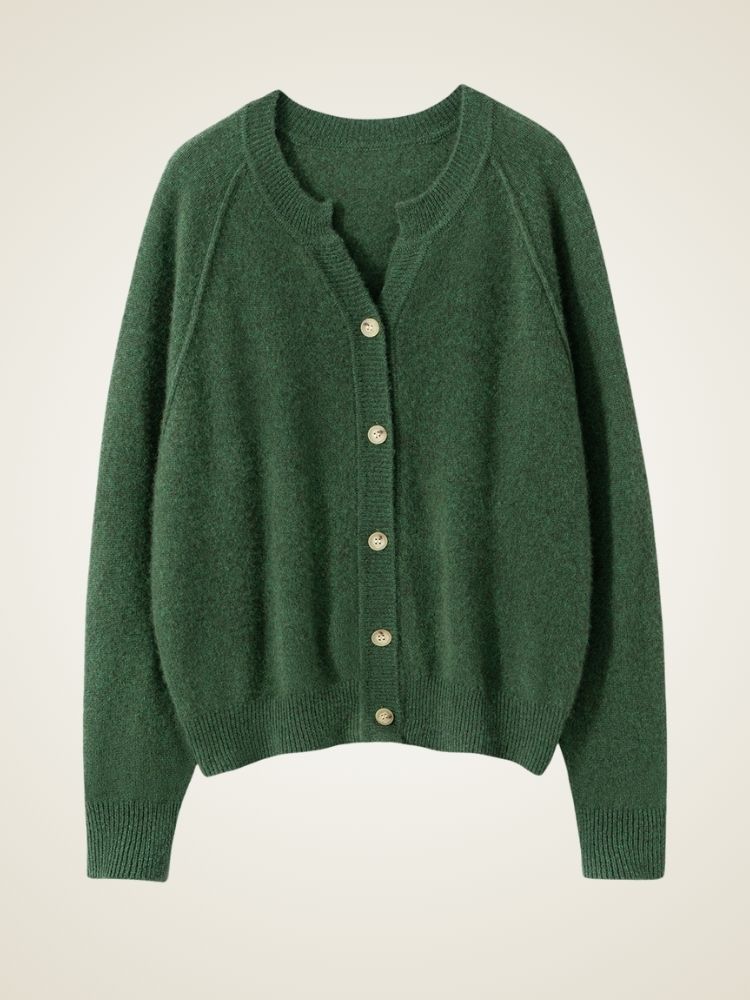 Lanly Cashmere Split-Neck Cardigan - Mongolia Raglan Sweater