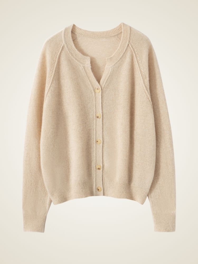 Lanly Cashmere Split-Neck Cardigan - Mongolia Raglan Sweater
