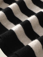 Lanly Cashmere Striped Sweater - Black & Cream Mongolia Knit Crewneck