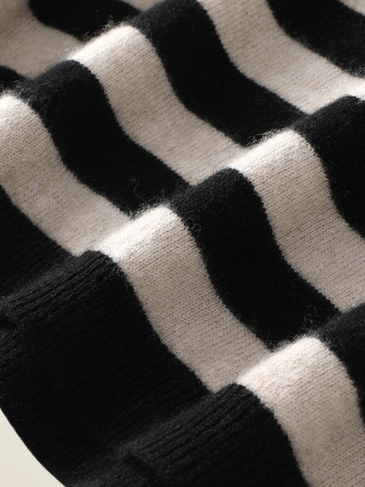 Lanly Cashmere Striped Sweater - Black & Cream Mongolia Knit Crewneck