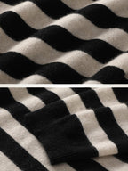 Lanly Cashmere Striped Sweater - Black & Cream Mongolia Knit Crewneck