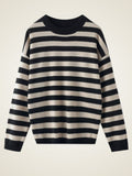 Lanly Cashmere Striped Sweater - Black & Cream Mongolia Knit Crewneck