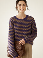 Lanly Cashmere Striped Sweater - Mongolia Argyle Crewneck