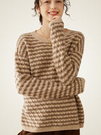 Lanly Cashmere Striped Sweater - Mongolia Argyle Crewneck