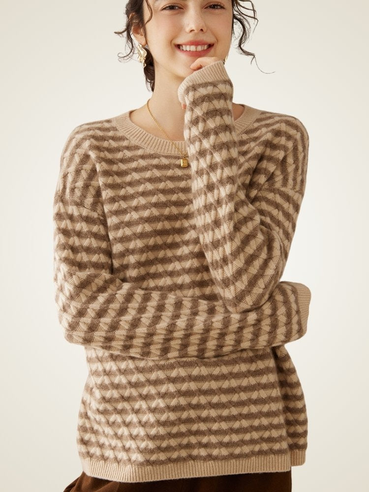 Lanly Cashmere Striped Sweater - Mongolia Argyle Crewneck