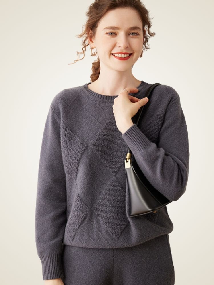 Lanly Cashmere Textured Knit Sweater - Mongolia Cashmere Crewneck