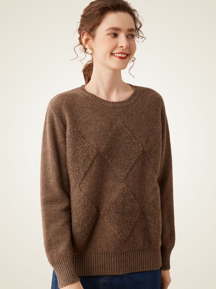 Lanly Cashmere Textured Knit Sweater - Mongolia Cashmere Crewneck
