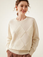Lanly Cashmere Textured Knit Sweater - White Mongolia Cashmere Crewneck