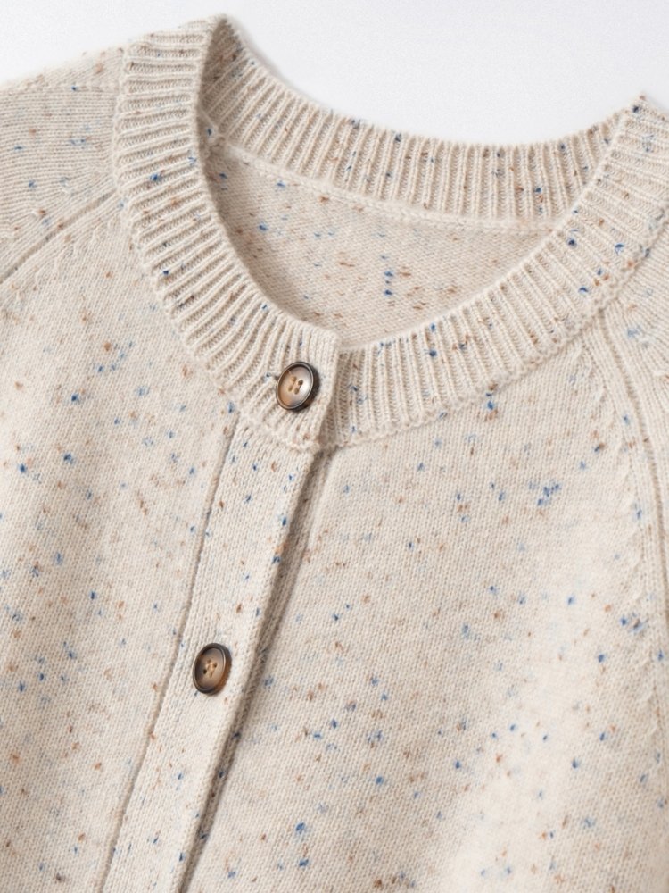 Lanly Cashmere Tweed Cardigan - Beige Mongolia Speckled Crewneck Sweater
