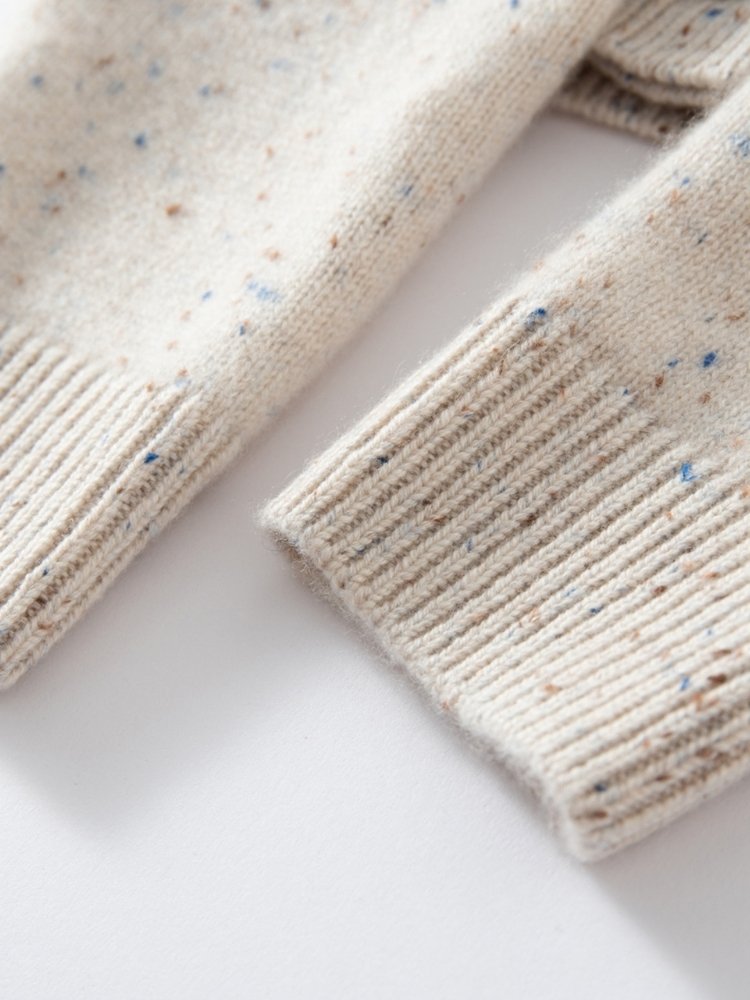 Lanly Cashmere Tweed Cardigan - Beige Mongolia Speckled Crewneck Sweater