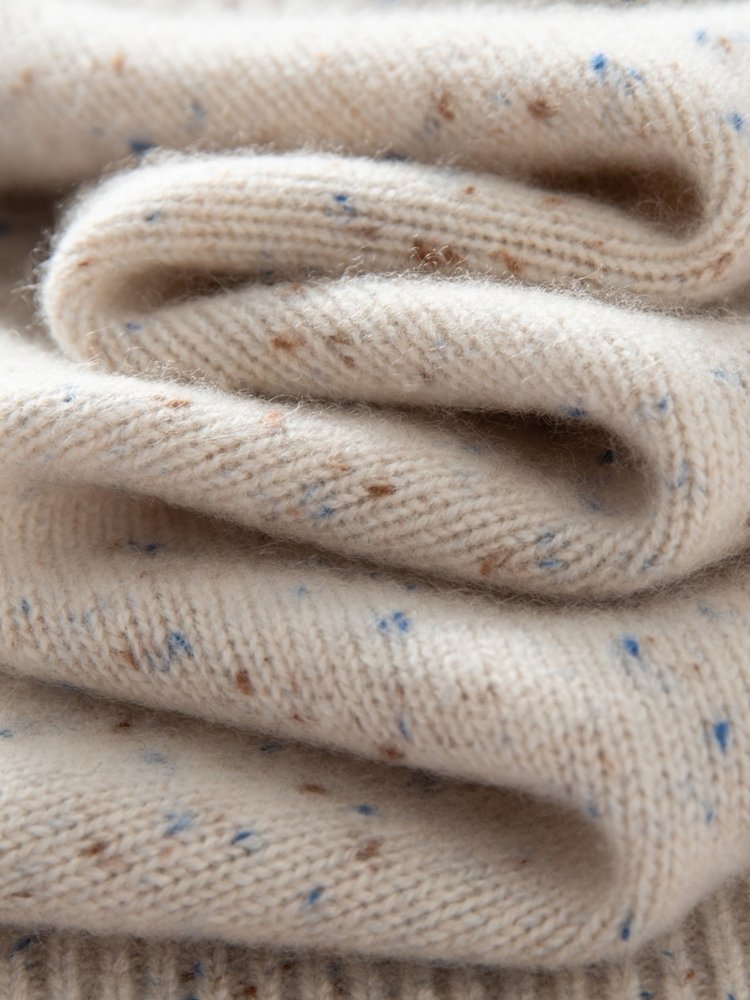 Lanly Cashmere Tweed Cardigan - Beige Mongolia Speckled Crewneck Sweater