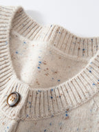 Lanly Cashmere Tweed Cardigan - Beige Mongolia Speckled Crewneck Sweater