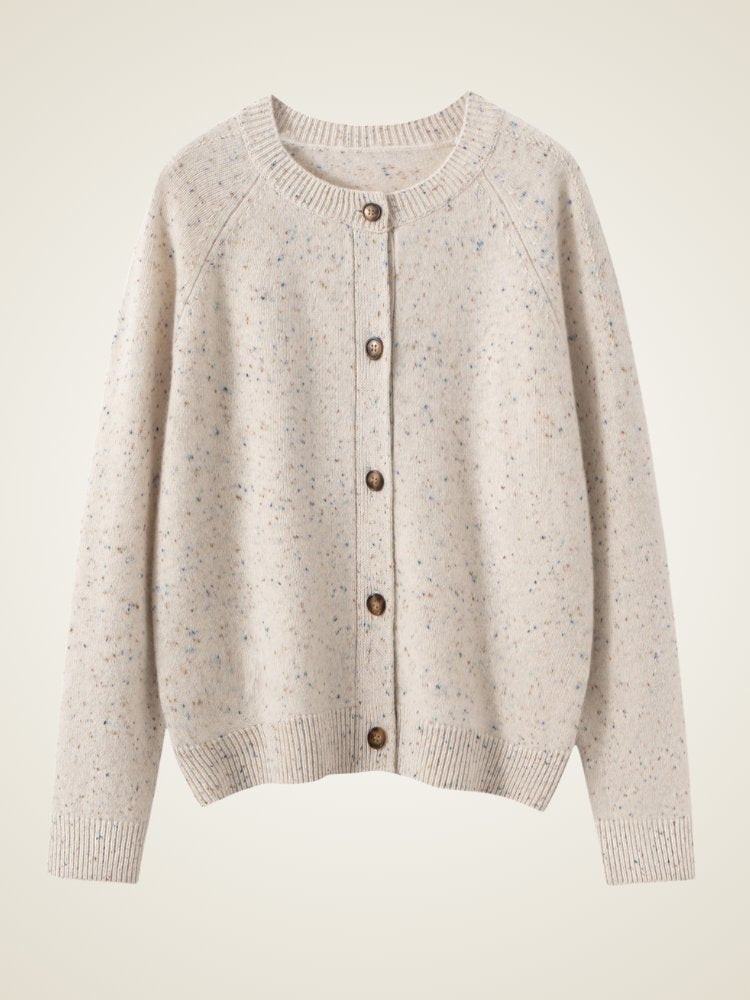 Lanly Cashmere Tweed Cardigan - Beige Mongolia Speckled Crewneck Sweater