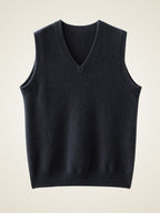 Lanly Cashmere V-Neck Sweater Vest - Camel Mongolia Cashmere Knit Slipover