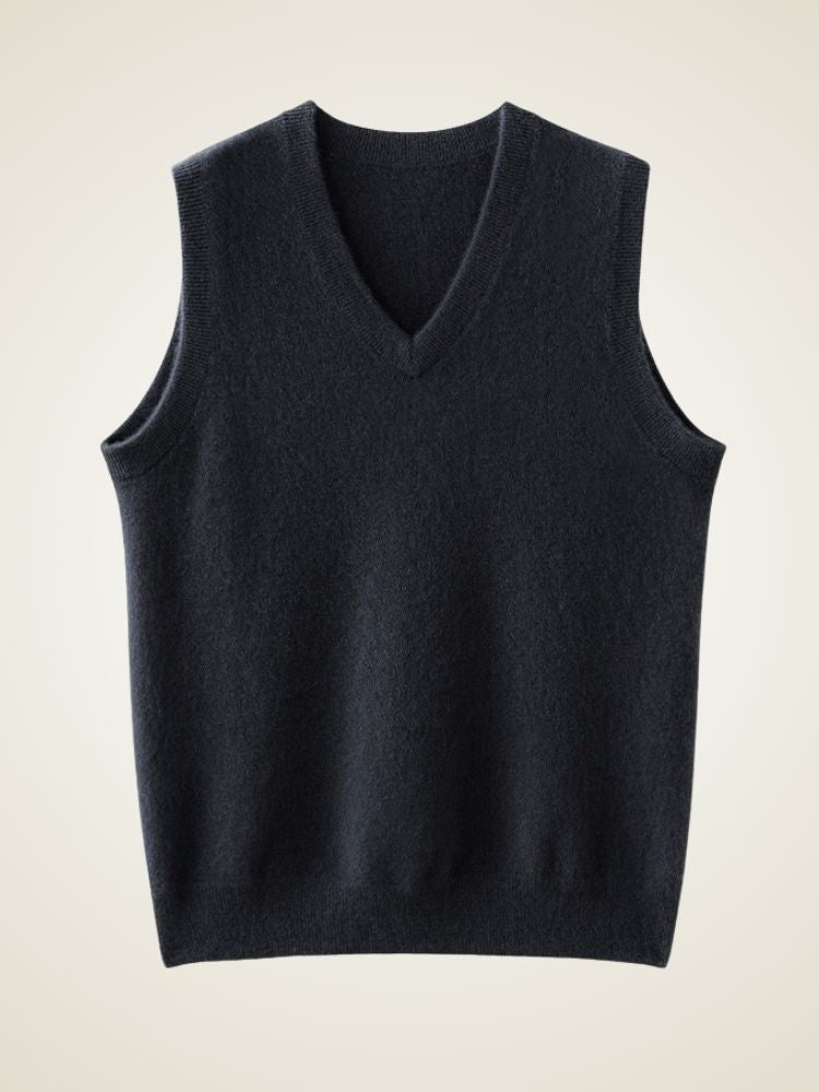 Lanly Cashmere V-Neck Sweater Vest - Camel Mongolia Cashmere Knit Slipover