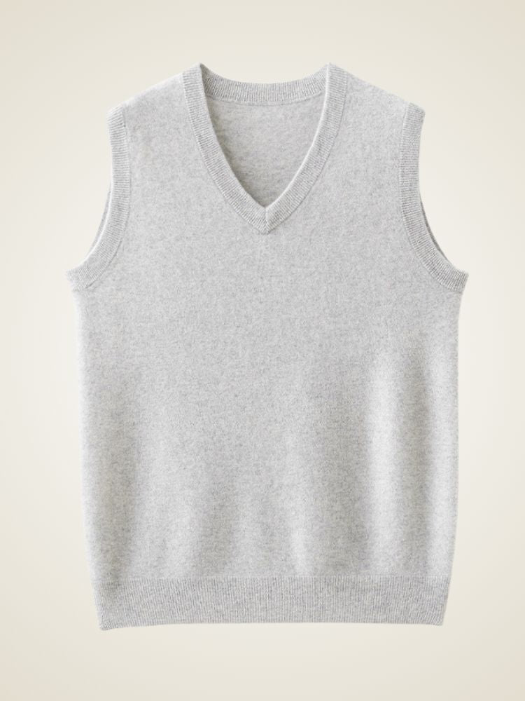 Lanly Cashmere V-Neck Sweater Vest - Camel Mongolia Cashmere Knit Slipover