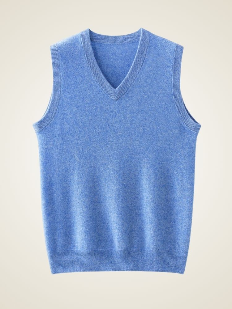 Lanly Cashmere V-Neck Sweater Vest - Camel Mongolia Cashmere Knit Slipover