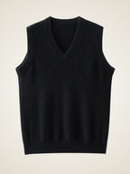 Lanly Cashmere V-Neck Sweater Vest - Camel Mongolia Cashmere Knit Slipover