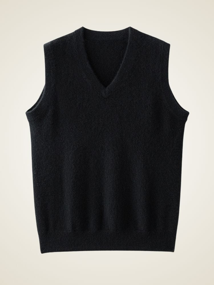 Lanly Cashmere V-Neck Sweater Vest - Camel Mongolia Cashmere Knit Slipover