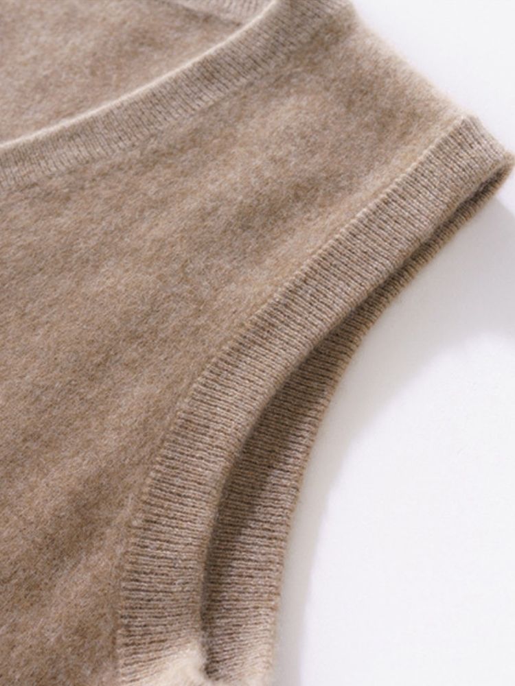 Lanly Cashmere V-Neck Sweater Vest - Camel Mongolia Cashmere Knit Slipover