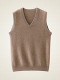Lanly Cashmere V-Neck Sweater Vest - Camel Mongolia Cashmere Knit Slipover