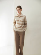 Lanly Cashmere Women’s Striped Cashmere Half Zip Sweater