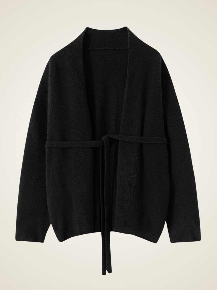 Lanly Cashmere Wrap Cardigan - Mongolia Open-Front Belted Jacket