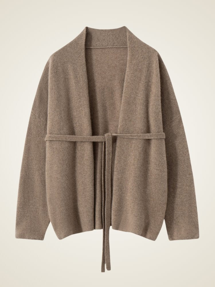 Lanly Cashmere Wrap Cardigan - Mongolia Open-Front Belted Jacket