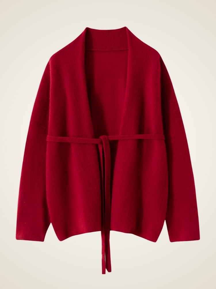 Lanly Cashmere Wrap Cardigan - Mongolia Open-Front Belted Jacket