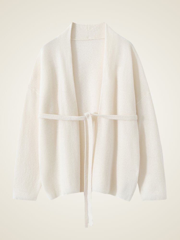 Lanly Cashmere Wrap Cardigan - Mongolia Open-Front Belted Jacket