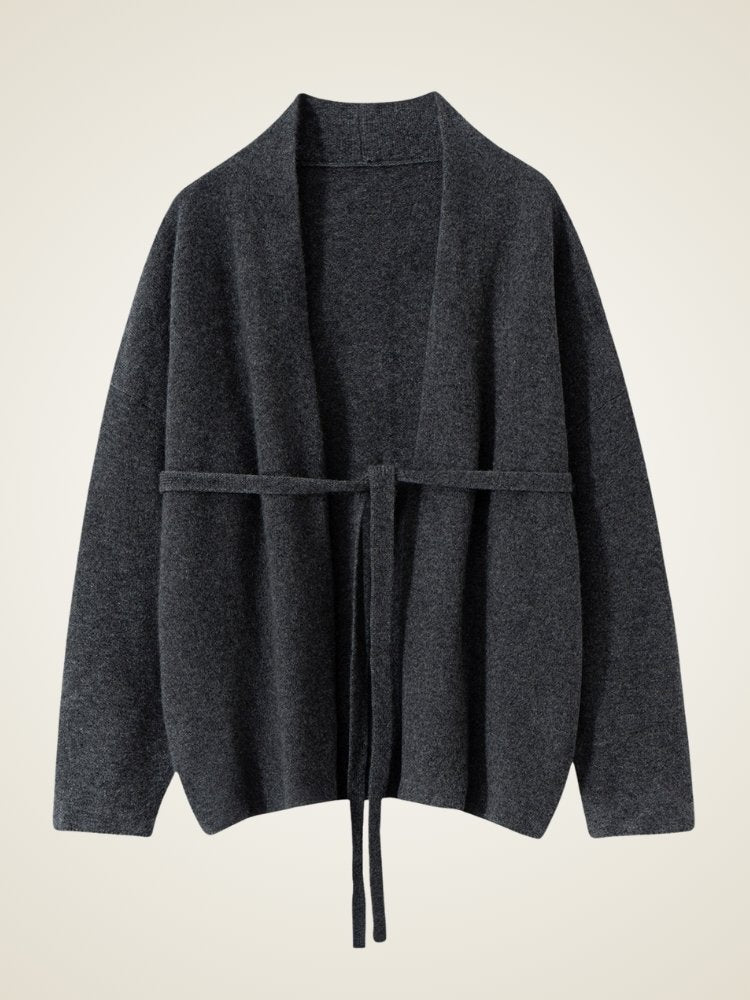 Lanly Cashmere Wrap Cardigan - Mongolia Open-Front Belted Jacket