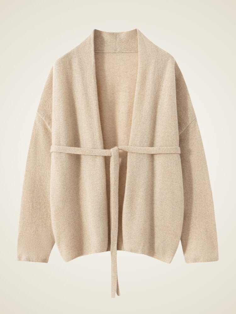 Lanly Cashmere Wrap Cardigan - Mongolia Open-Front Belted Jacket