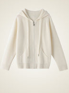Lanly Cashmere Zip-Up Hoodie - Mongolia Plain Knit Cardigan