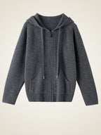 Lanly Cashmere Zip-Up Hoodie - Mongolia Plain Knit Cardigan