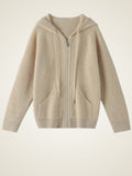 Lanly Cashmere Zip-Up Hoodie - Mongolia Plain Knit Cardigan