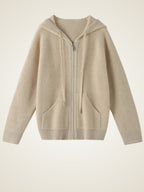 Lanly Cashmere Zip-Up Hoodie - Mongolia Plain Knit Cardigan