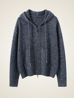 Lanly Cashmere Zip-Up Hoodie Jacket - Grey Mongolia Cashmere Cardigan