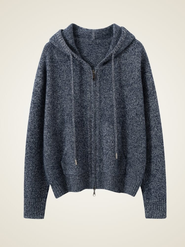 Lanly Cashmere Zip-Up Hoodie Jacket - Grey Mongolia Cashmere Cardigan