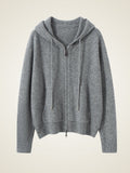Lanly Cashmere Zip-Up Hoodie Jacket - Grey Mongolia Cashmere Cardigan