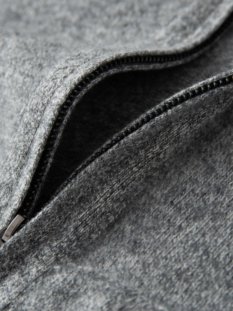 Lanly Cashmere Zip-Up Hoodie Jacket - Grey Mongolia Cashmere Cardigan