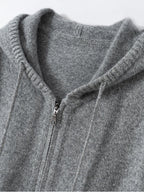 Lanly Cashmere Zip-Up Hoodie Jacket - Grey Mongolia Cashmere Cardigan