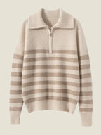 Lanly Cashmere women striped cashmere half zip sweater
