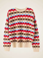 Lanlycashmere Colorblock Cashmere Sweater – Scallop Knit Crewneck