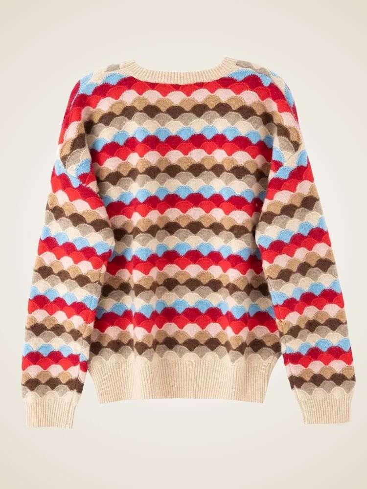 Lanlycashmere Colorblock Cashmere Sweater – Scallop Knit Crewneck