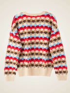 Lanlycashmere Colorblock Cashmere Sweater – Scallop Knit Crewneck