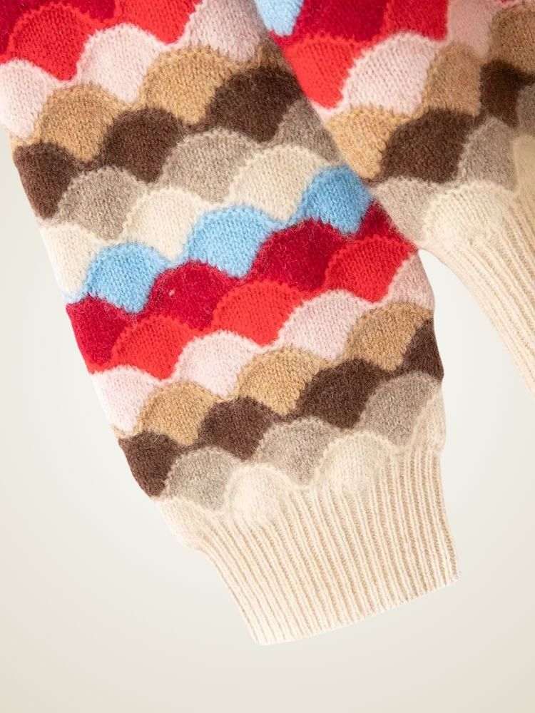 Lanlycashmere Colorblock Cashmere Sweater – Scallop Knit Crewneck