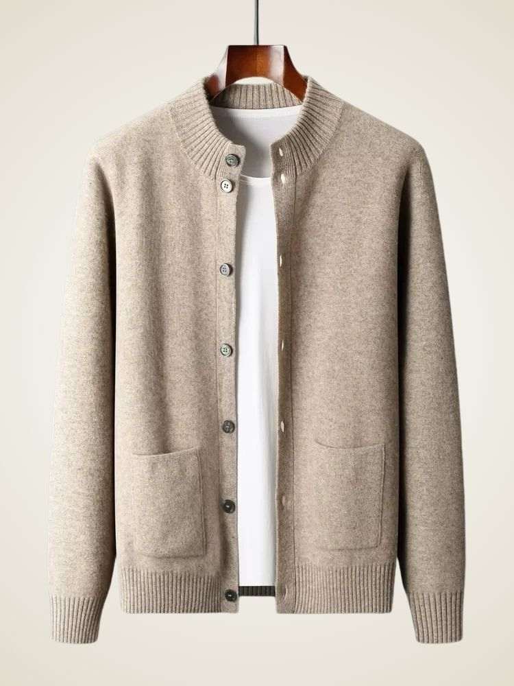 Lanlycashmere Men Crew Neck Cashmere Cardigan