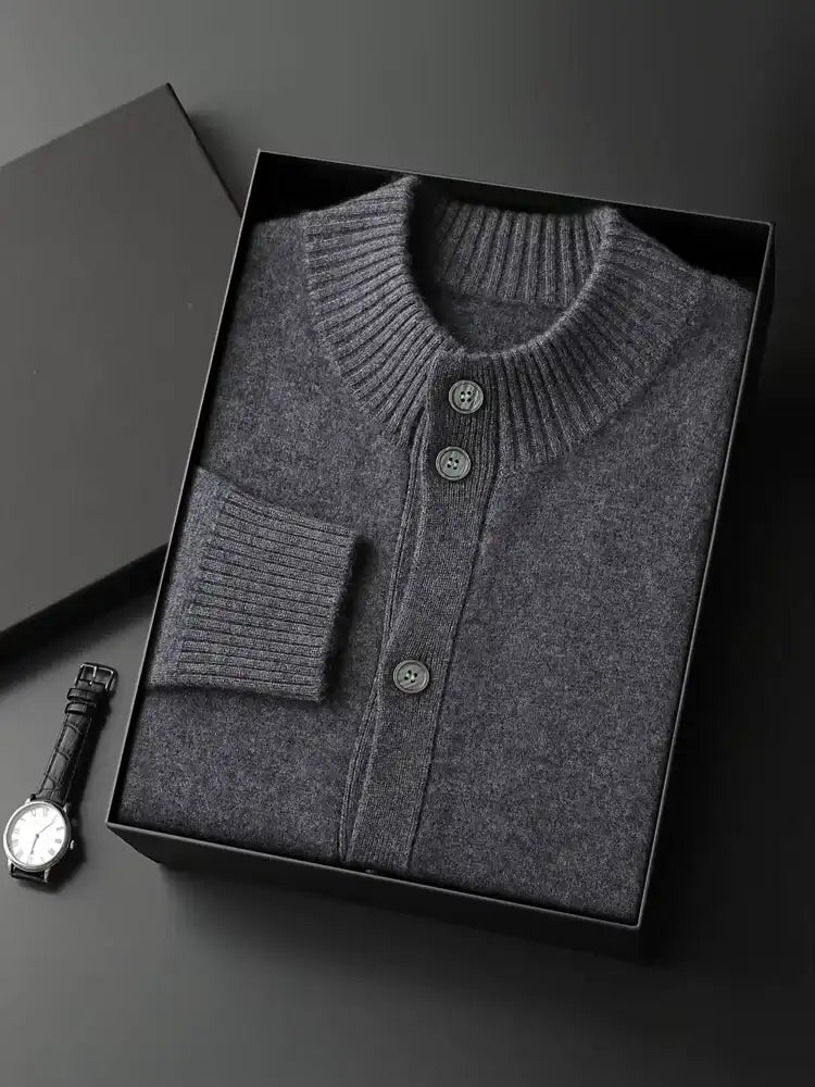 Lanlycashmere Men Crew Neck Cashmere Cardigan