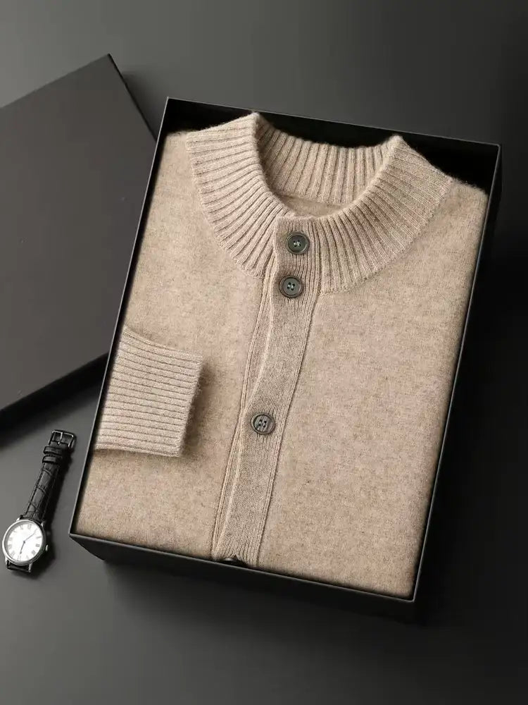 Lanlycashmere Men Crew Neck Cashmere Cardigan