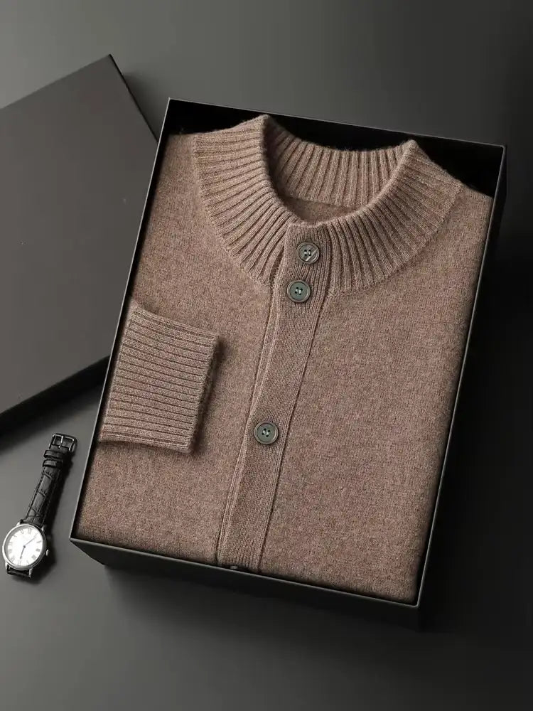 Lanlycashmere Men Crew Neck Cashmere Cardigan